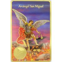 Estampa con Medalla grabada San Miguel Arcangel 6 x 9 cm.