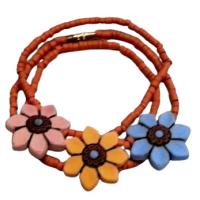 Collar Terracota 3 Flores (Rosa, Amarillo y Azul )
